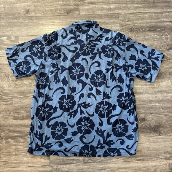 Sonoma Mens L Hawaiian Button Down Shirt Blue Aloha Tropical Camp Beach Flowers - Picture 14 of 14